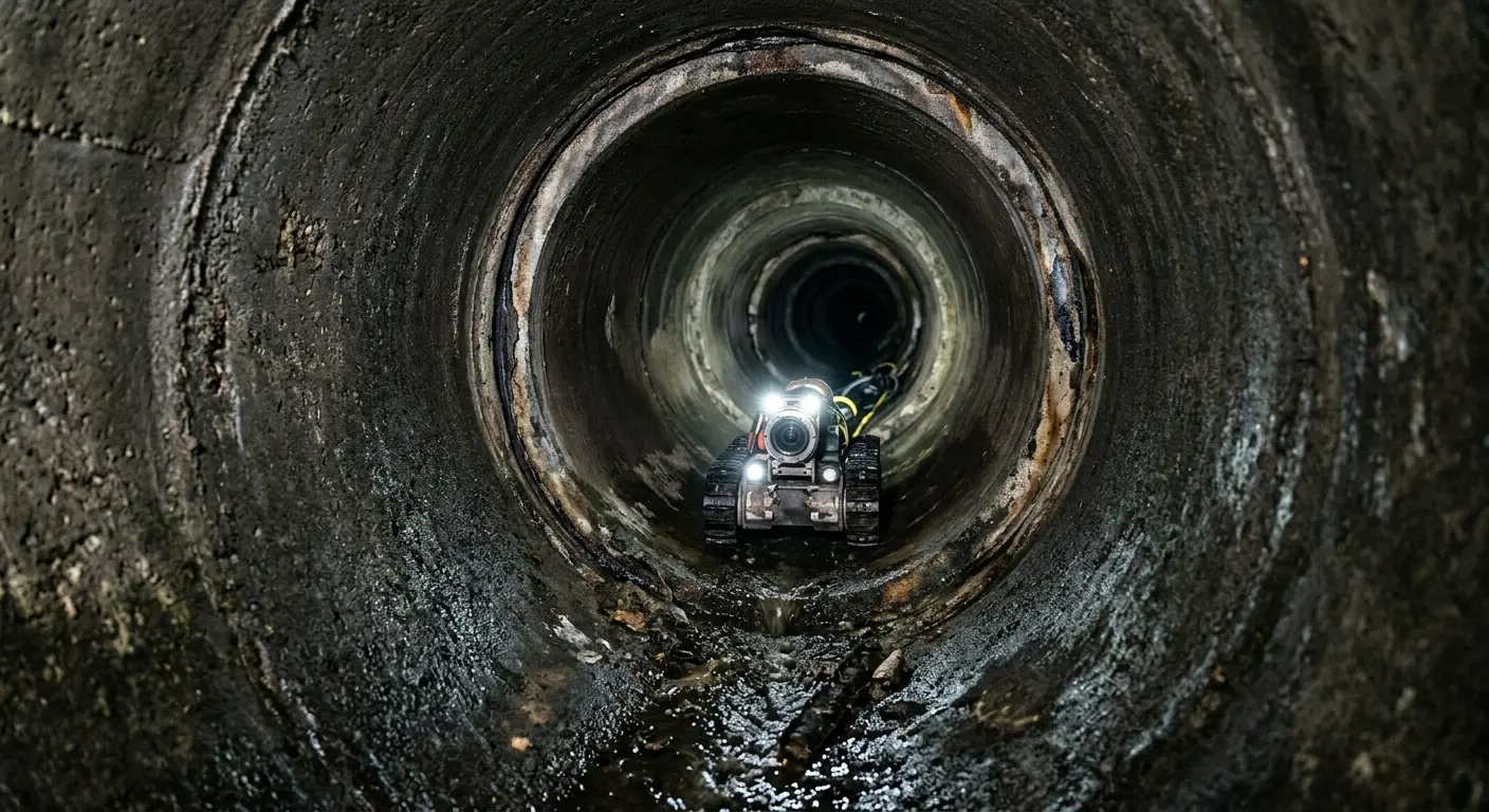 Robotic sewer camera inspecting pipe interior for Drain Snake Service in Petoskey